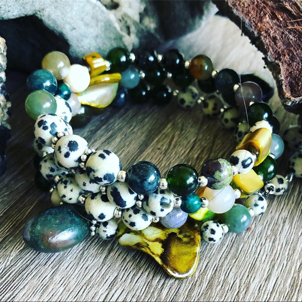 Handmade natural gemstone beaded wrap bracelet
